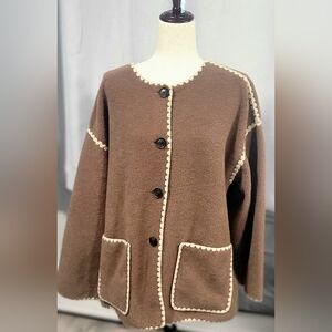 BCBGMaxAzria Brown Cardigan with Cream Trim